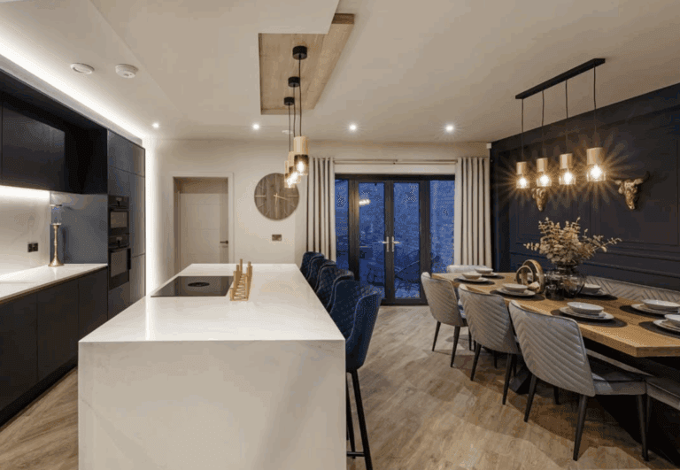 Kitchen and dining area at Marina West holiday home