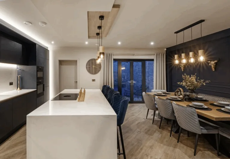 Kitchen and dining area at Marina West holiday home