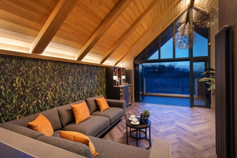 Open-plan living area at Marina West holiday home