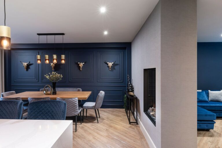 Dining area with modern lighting at Marina West