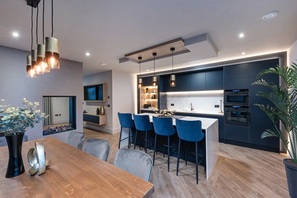 Bright kitchen and dining area at Marina West holiday home